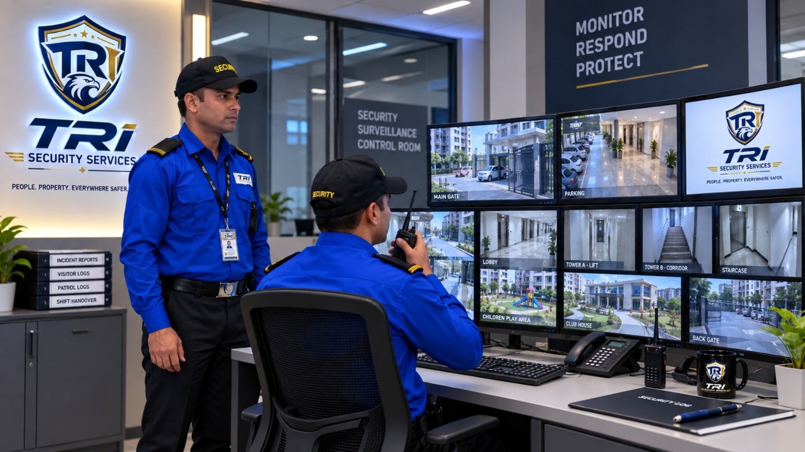 CCTV surveillance and monitoring by security guard