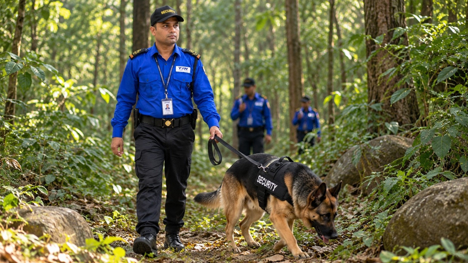 Dog squad security team with handler