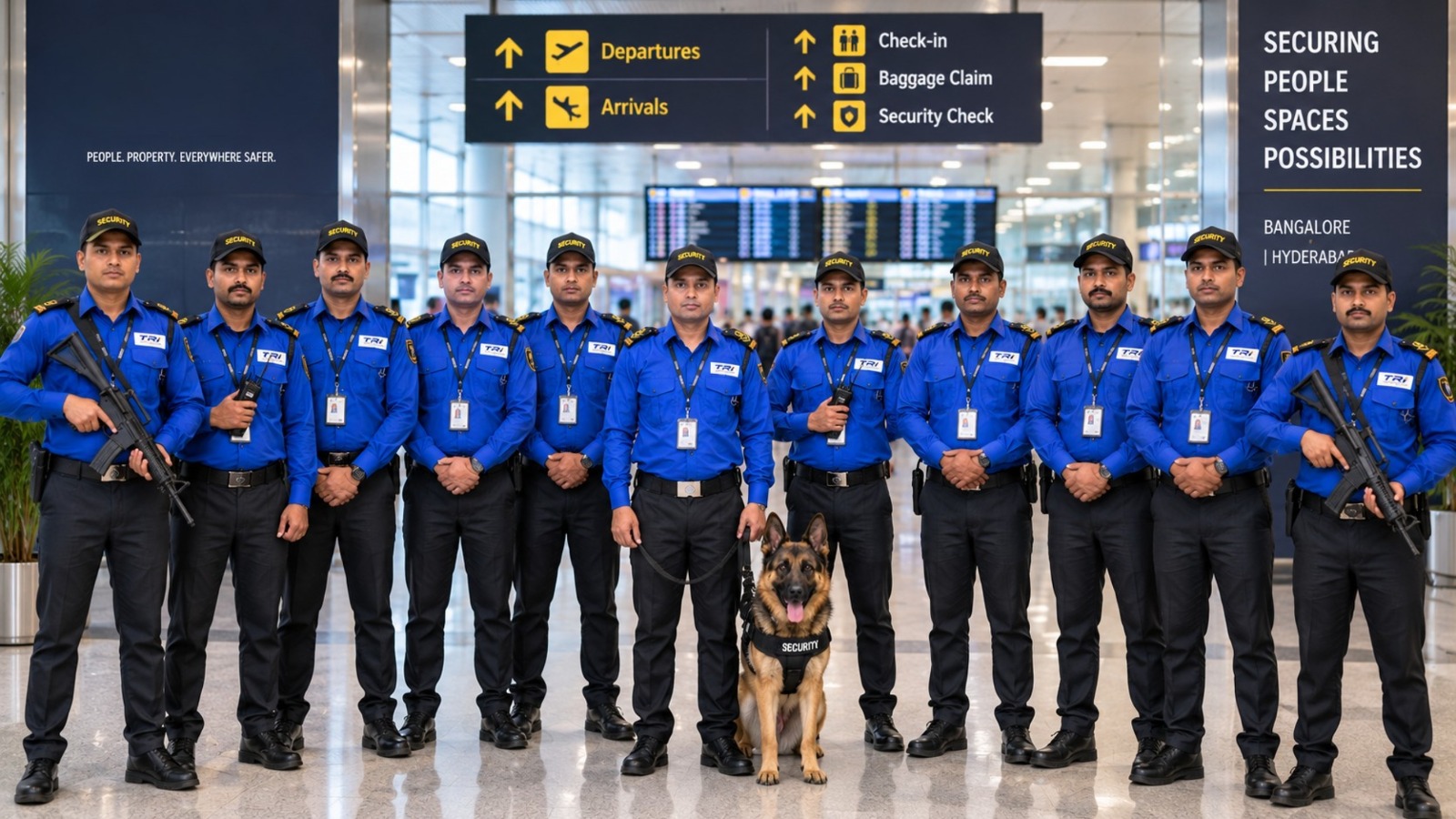 Escort security guard in blue uniform
