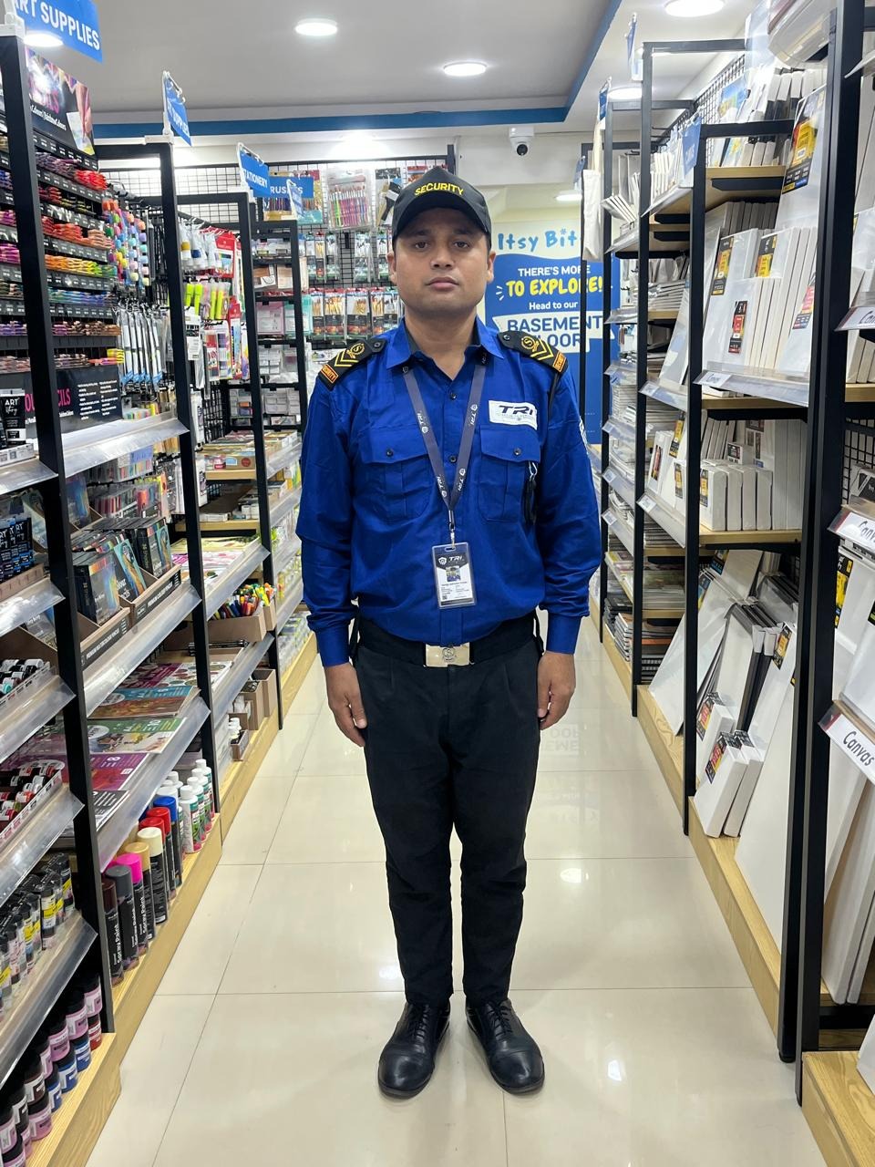 TRI security guard in blue uniform for offices and shops